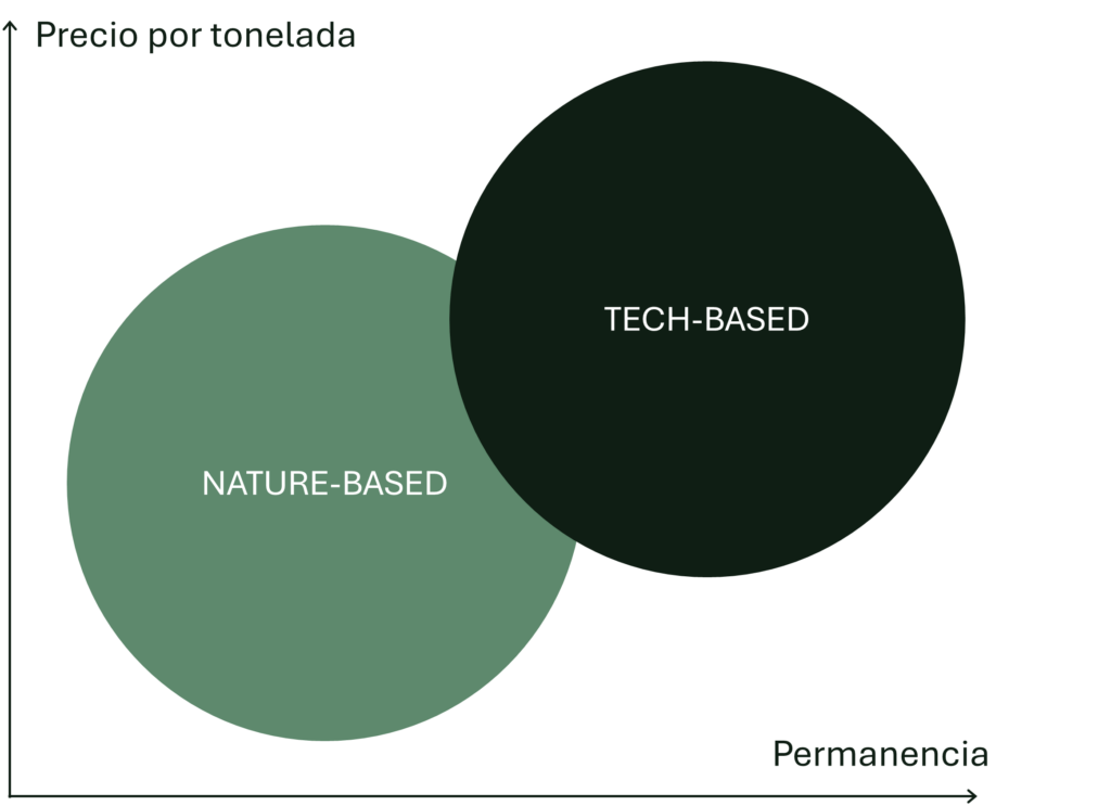 gráfico de tipos de carbono según actividad: nature-based o tech-based