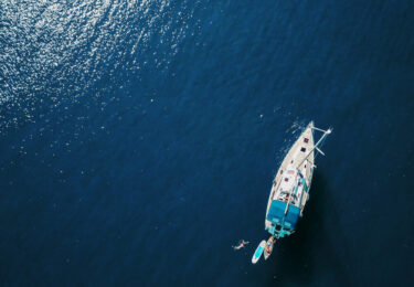 aerial view of a boat on the ocean